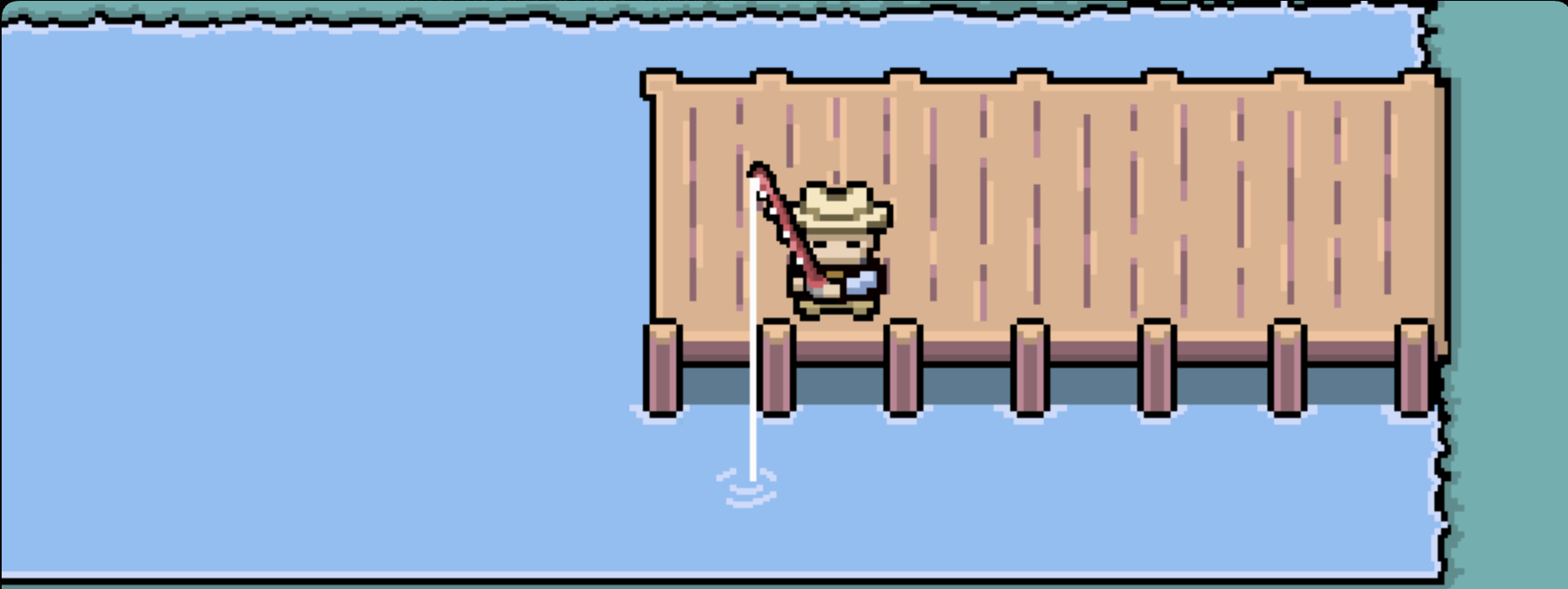 Pixel art fishing dock scene